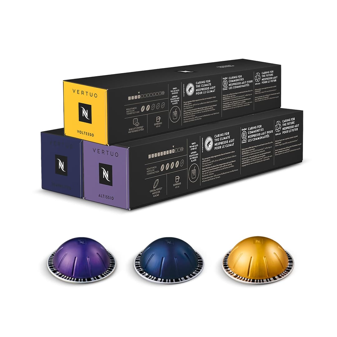 Nespresso Vertuo Coffee Pods Espresso Variety Pack - 30 Capsules (3 sleeves) Includes 10 Altissio, 10 Diavolto, 10 Voltesso Pods