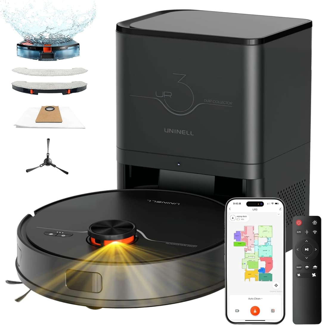 uninell Robot Vacuum Cleaner with Mop, 7000Pa Super Suction,180min runtime,3.5L Self Empty Station,Lidar Navigation,APP Remote Voice Control,for Floors Carpets Pet Hairs,UR3