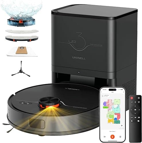 uninell Robot Vacuum Cleaner with Mop, 7000Pa Super Suction,180min runtime,3.5L Self Empty Station,Lidar Navigation,APP Remote Voice Control,for Floors Carpets Pet Hairs,UR3