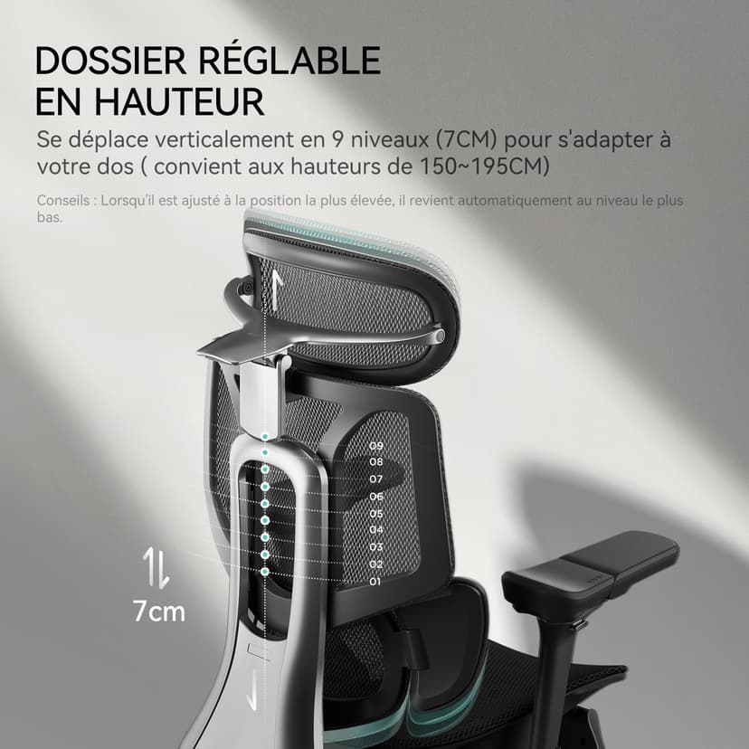 Hbada E3 Pro Chaise de Bureau Ergonomique Fauteuil de Bureau - Soutien Lombaire Dynamique 3 Zones, Appui-Tête 4D Réglable, Accoudoirs 6D Réglables, Pivotant avec Repose-Pieds, Noir - 6