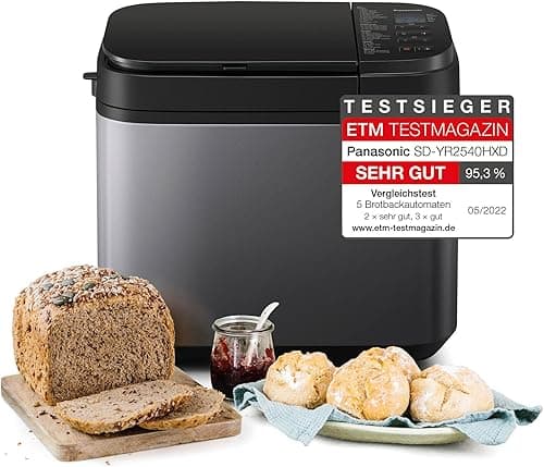 Panasonic SD-YR2540 Machine à pain, avec 32 programmes, 14 programmes automatiques, distributeur de levure, cuisson sans gluten, minuterie, gris foncé