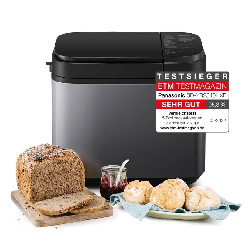 Panasonic SD-YR2540 Machine à pain, avec 32 programmes, 14 programmes automatiques, distributeur de levure, cuisson sans gluten, minuterie, gris foncé - 1