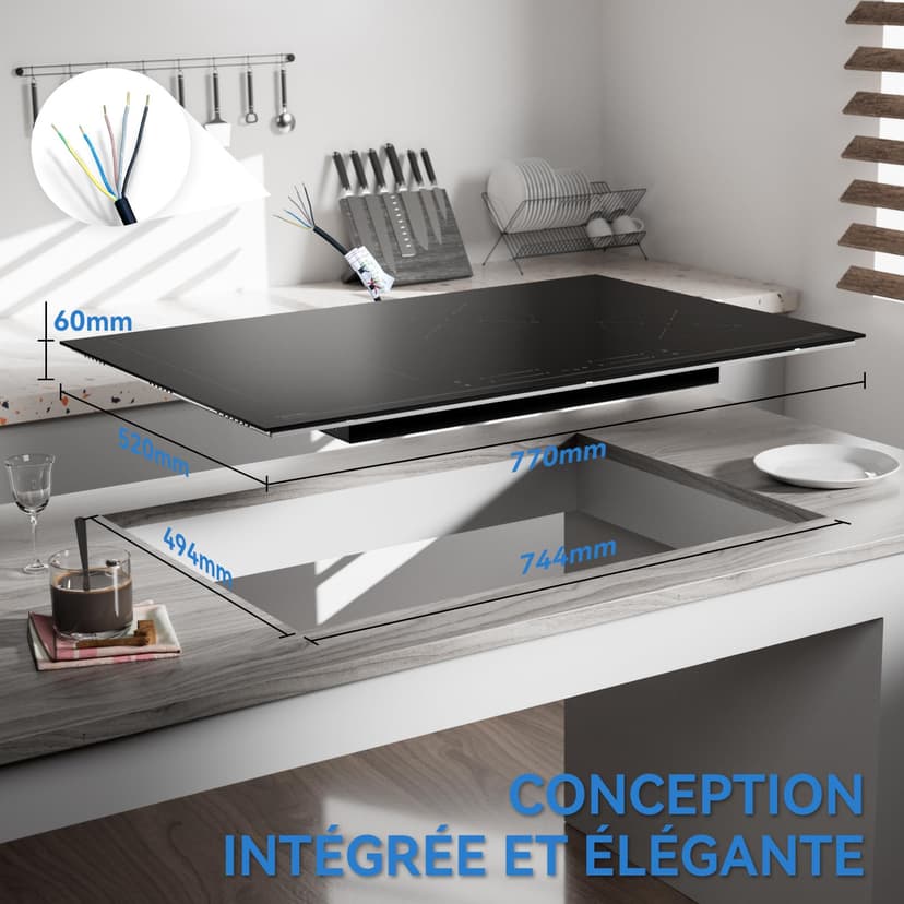 Hermitlux Induction Hob with 4 Recessed Burns, 77 cm, 7000 W, Flex Zone, 9 Power Levels, Booster Function, Timer, Child Lock - 2