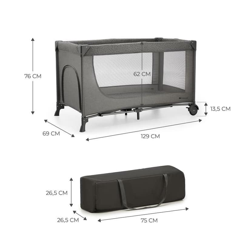 Kinderkraft JOY 2 2 in 1 Umbrella Bed, Newborn Baby Cot up to 25 kg, 120 x 60 cm, Easy to Fold, Shelves for Nappies, Grey - 9