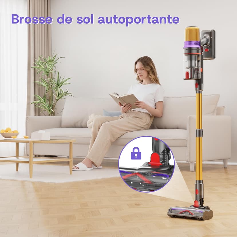 Aodebiao V16 Aspirateur Balai sans Fil 55Kpa/600W/80Mins, Aspirateur sans Fil Puissant, Écrans Tactiles LED, Mode Automatique, Brosse Anti-Emmêlement pour Tapis, Sols Durs et Poils d'animaux - 6