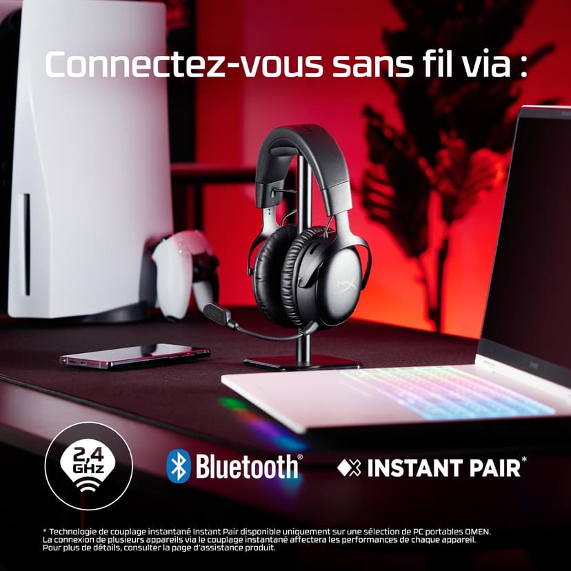 HyperX Cloud III S, Casque Gaming sans Fil, Bluetooth/2,4 GHz, PC/PS5/Xbox, jusqu'à 200h de Batterie, transducteurs 53 mm, DTS, Micro 10 mm, Noir - 3