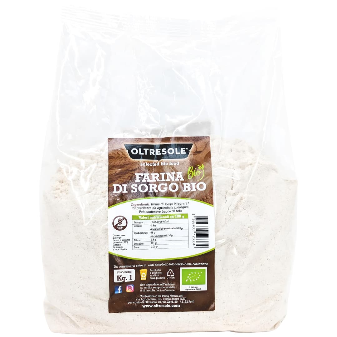 Oltresole, Italian Organic Sorghum Flour 1 Kg, Gluten Free Flour, No GMO, 100% Made in Italy, Ideal for Coeliacs, Breads, Sweets and Pasta, Rich in Fiber and Protein
