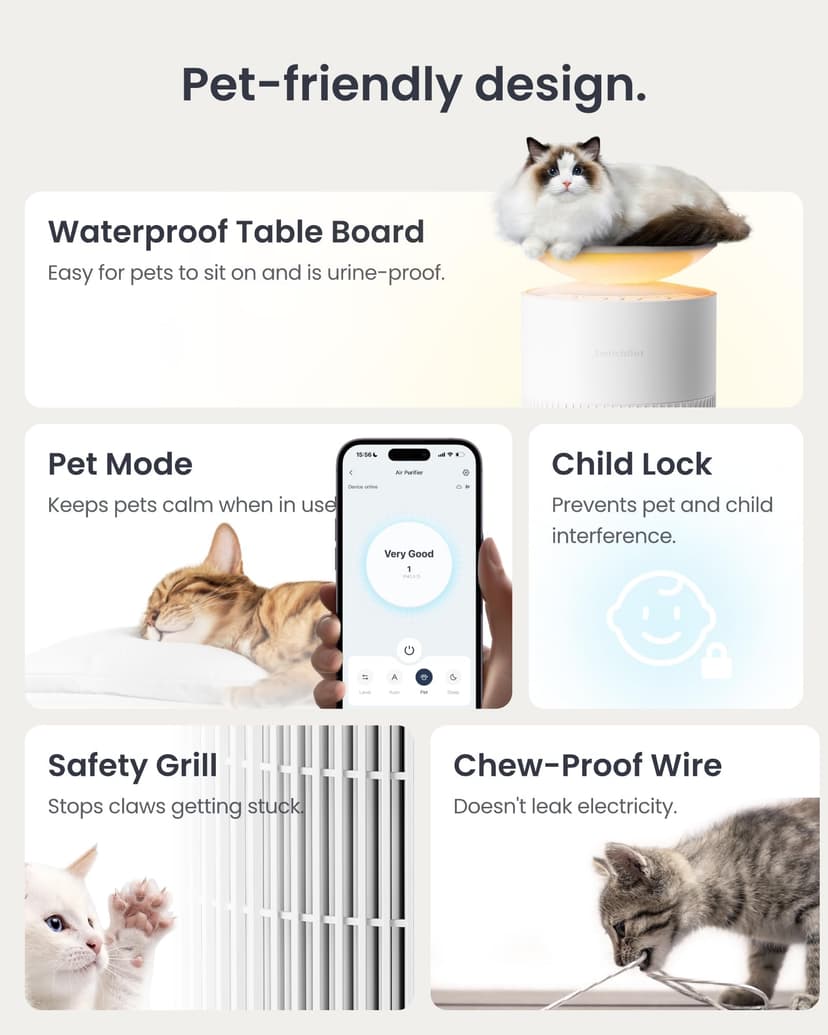 SwitchBot Air Purifier with Night Light, CADR 400m³/h for up to 83㎡, 3-Layer Filtration System removes 99.97% of pollutants, 20dB Sleep Mode, Supports Alexa&App Control, Chew-Proof Wire ideal for Pets - 8