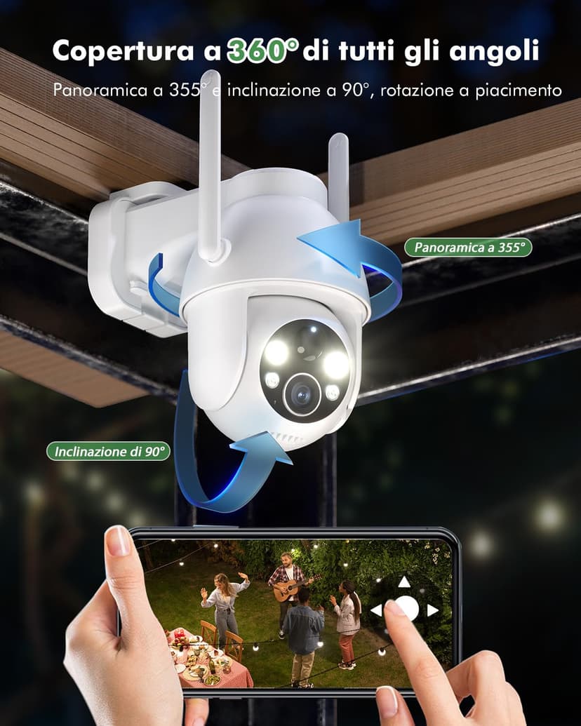 YESYAMO 2K Wireless Solar WiFi Surveillance Camera, 2.4GHz Solar Outdoor Camera with Solar Panel, 360° PTZ, Night Vision, Two-Way Audio, PIR Siren (White) - 4