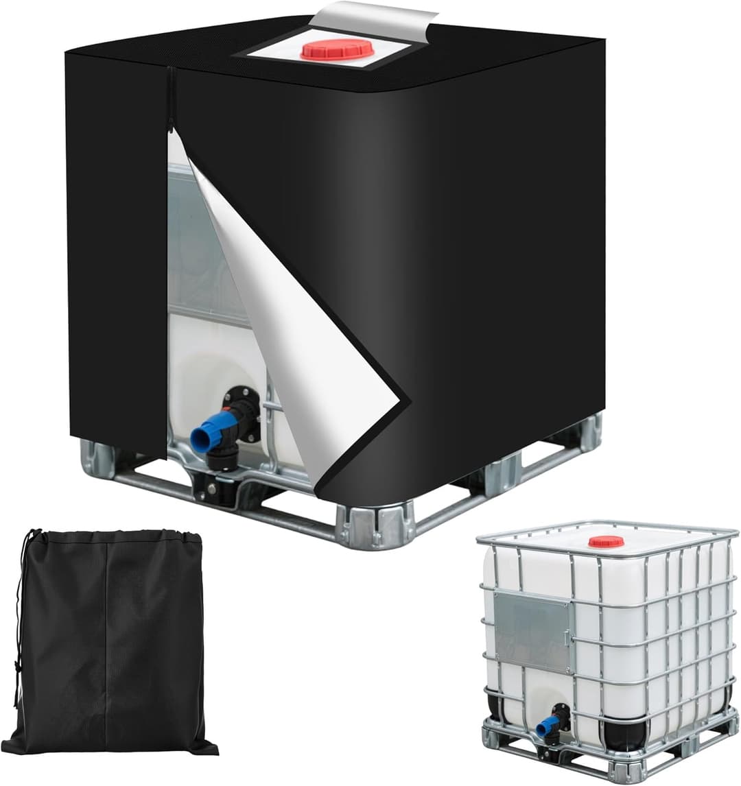 IBC1000L Tank Cover, IBC 420D Container Cover, IBC 1000L-UV Water Tank Cover Tarpaulin Protection, (120x100x116cm) (Black)