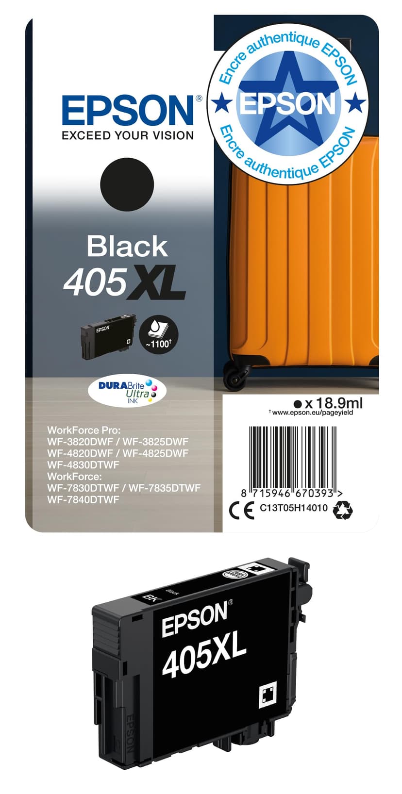 Epson 405XL Black Suitcase High Yield Genuine, DURABrite … - 1