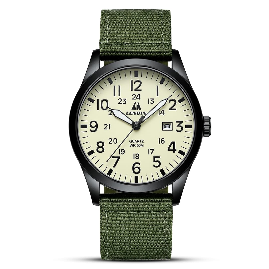 LN LENQIN Mens Watches Military Watch Analog Quartz Watches for Men Waterproof Men's Wrist Watch with Date Nylon Band Army Tactical Sportswatch