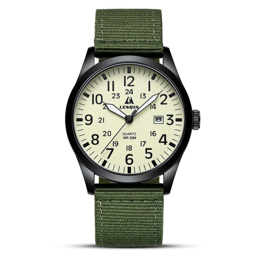 LN LENQIN Mens Watches Military Watch Analog Quartz Watches for Men Waterproof Men's Wrist Watch with Date Nylon Band Army Tactical Sportswatch - 1