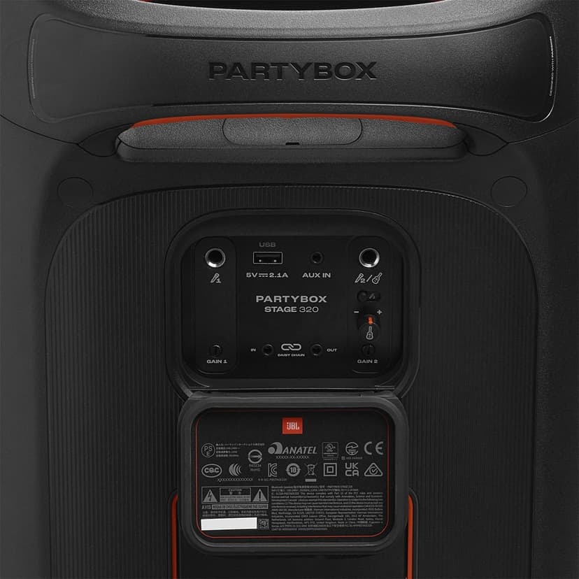 JBL PartyBox Stage 320 Portable Bluetooth Party Speaker with Wheels and Telescopic Handle, Pro Sound, Splashproof Design, Light Show, AI Sound Boost, 18-Hour Playtime, Black, EU Plug (Type C) - 3