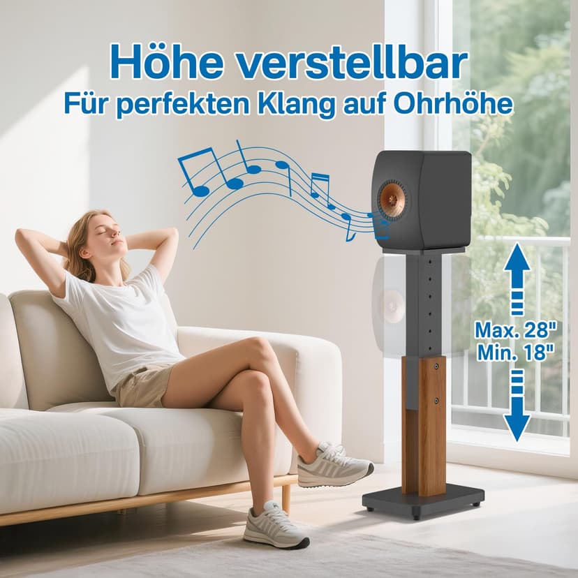 Paire de Supports d'enceintes réglables en Hauteur pour KEF LS50 Meta - Socle de Sol renforcé Finition Bois pour KEF LS50 Meta et LS50 Wireless II - Capacité de Charge : 22,7 kg (50 lbs) - 3
