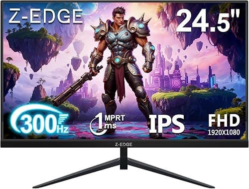 Z-Edge 24.5 Inch Gaming Monitor 300Hz (DP) 240Hz (HDMI) 1ms MPRT Full HD LED Monitor, 300cd/m² Brightness, 16:9 IPS Panel, FreeSync, HDR10, HDMI & DisplayPort, VESA Mountable - Black