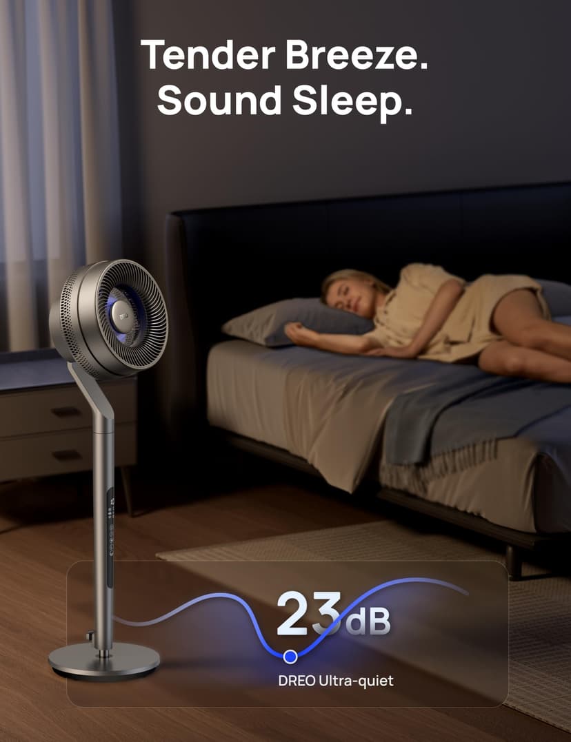 Dreo Pedestal Fan with Smart Control, 40-44" Adjustable Height, DC Quiet Fans for Bedroom, 120°+85° Omni-Directional Oscillating Fan, 100ft Airflow, 10 Speeds, 6 Modes, 12H Timer, 23db, Wi-Fi/Voice - 3