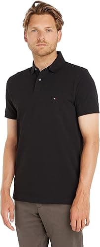Tommy Hilfiger Men’s Short Sleeve 1985 Regular Fit Polo Shirt, Black (Black), XS