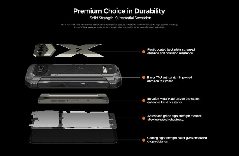 DOOGEE VMAX Pro 5G Rugged Smartphone, 22000 mAh Battery, 32 GB + 512 GB Smartphone without Contract, 6.58 Inch FHD+, 108 MP + 20 MP Night Vision + 16 MP, Android 14 Simlock-free Mobile Phone, NFC - 3