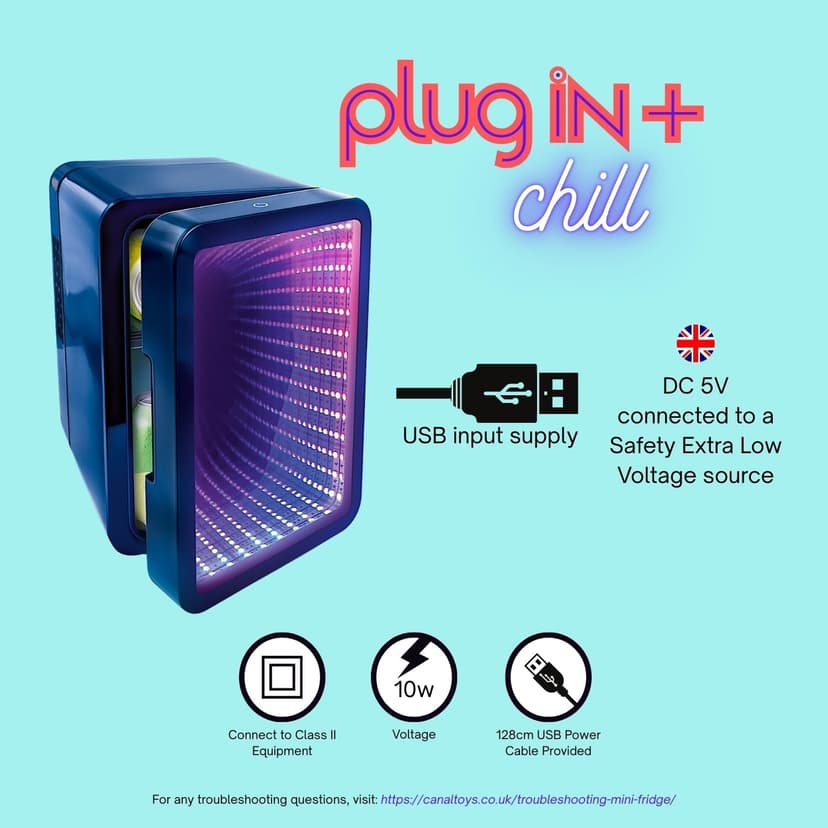 So Chill - Infinity LED Mini Fridge - 6 Cans or 8 Mini Cans - Mirror Effect Door - 12 Light Modes - Stickers - for Desk, Bedroom, Car - USB Power Supply (5V SELV) - INF 041 - 4