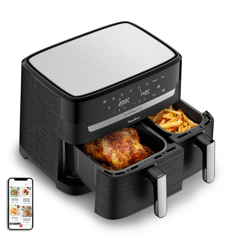 Moulinex Air Fryer, 2 Compartments + Book of 20 Recipes, XXL Capacity 8.3L, Up to 8 People, 7 Automatic Programs, Digital Touch Screen, Dual Essential Stainless Steel, YY5545FB - 4