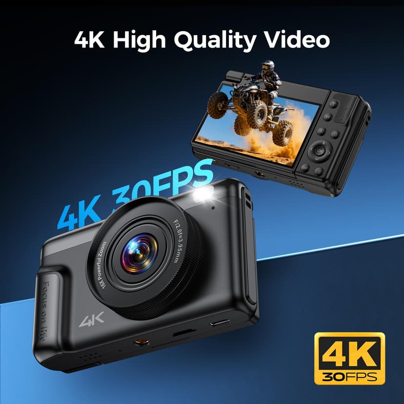 4K Digital Camera for Photography Vlogging: 64MP Compact Cameras with Flip Screen & Anti-Shake - Gift for Beginners Teens Adults - Mini Video Cam 16X Zoom Travel for Boys Girls - 3