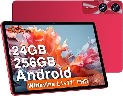 U7 11 Inch Android 14 Tablet with 24GB RAM, 256GB ROM, TF 1TB, Octa-Core 2.0 GHz, 5G WiFi, Bluetooth 5.0, Widevine L1, 5MP + 13MP, 8000mAh, Face Detection, GPS, Red