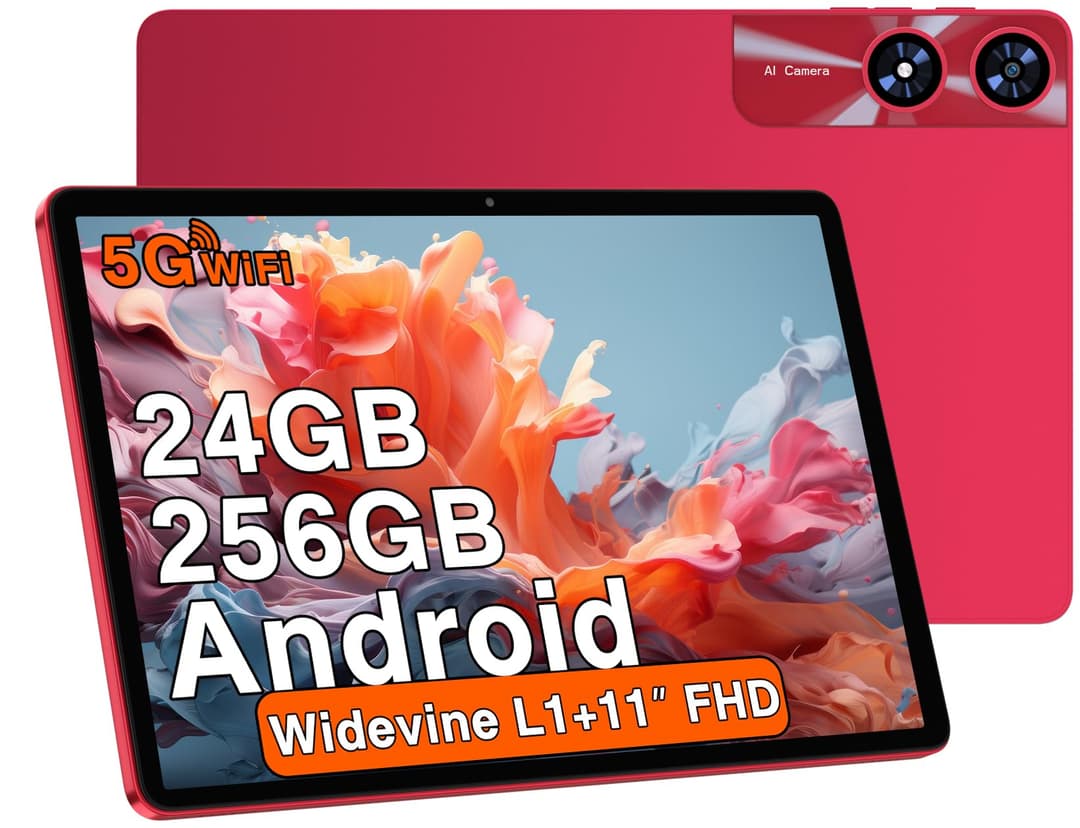 U7 11 Inch Android 14 Tablet with 24GB RAM, 256GB ROM, TF 1TB, Octa-Core 2.0 GHz, 5G WiFi, Bluetooth 5.0, Widevine L1, 5MP + 13MP, 8000mAh, Face Detection, GPS, Red