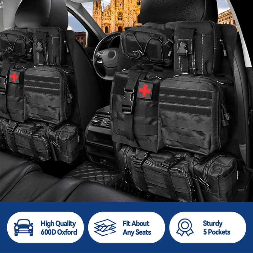 Tactical Car Seat Organizer with 5 Detachable Bag, Car Backrest Protector 600D Oxford Waterproof Tactical Vehicle Seat Back Organiser for Most Vehicle SUV Truck Pickup - 6