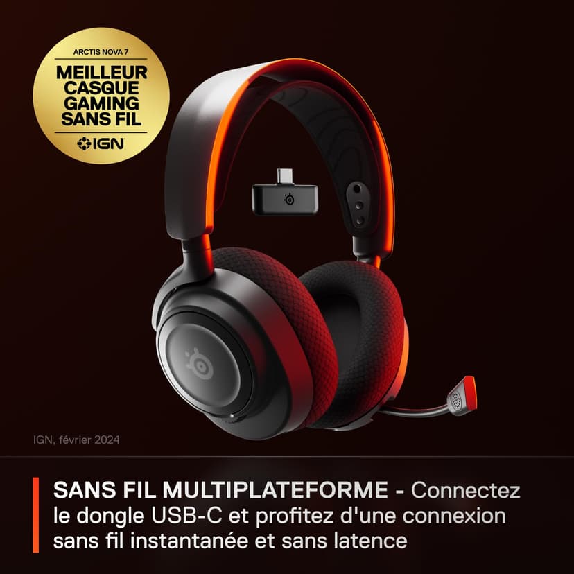 SteelSeries Arctis Nova 7 Wireless Multi-Platform Gaming Headset - Neodymium Magnetic Drivers - Dual Wireless 2.4GHz & Bluetooth - 38H USB-C Battery - ClearCast Gen2 AI Mic - PC, PS5, Mobile - 2