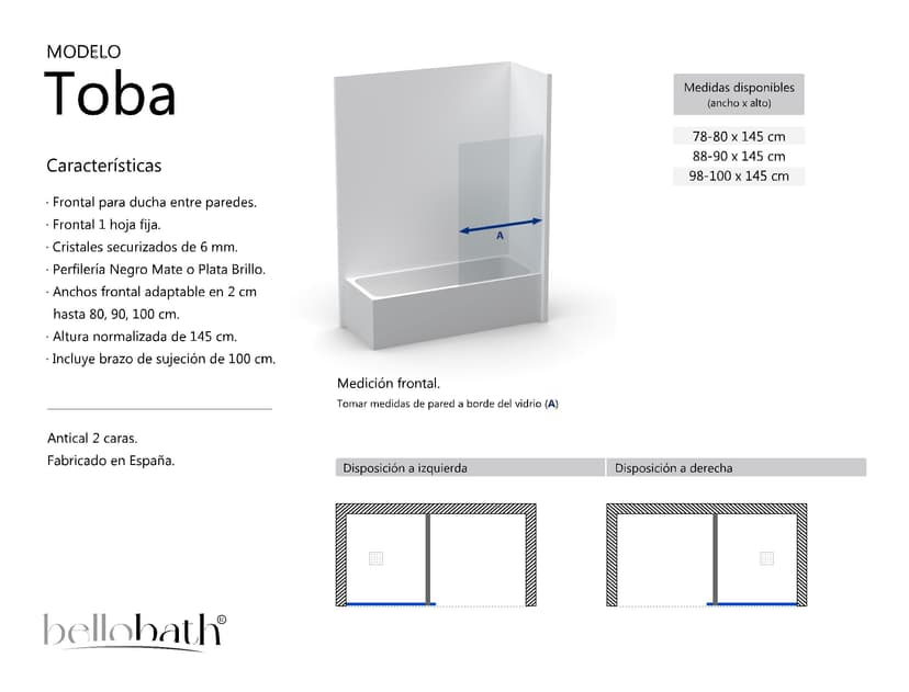 Front Bath Screen Fixed Panel – Transparent – Tempered Glass 6 mm Anti-Limescale – Silver Profile – Width 100 cm – Height 145 cm - 3
