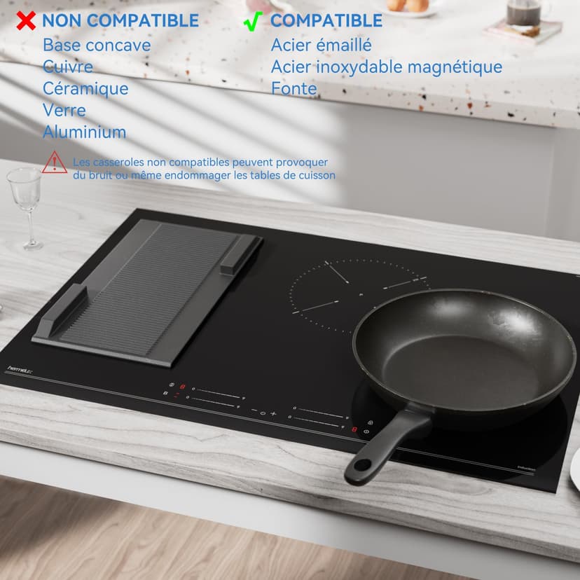 Hermitlux Induction Hob with 4 Recessed Burns, 77 cm, 7000 W, Flex Zone, 9 Power Levels, Booster Function, Timer, Child Lock - 7