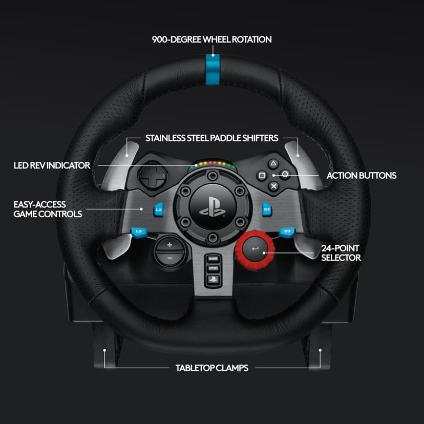 Logitech G G29 Driving Force Racing Wheel and Floor Pedals, Real Force Feedback, Stainless Steel Paddle Shifters, Steering Wheel Cover for PS5, PS4, PC, Mac - Black - 6