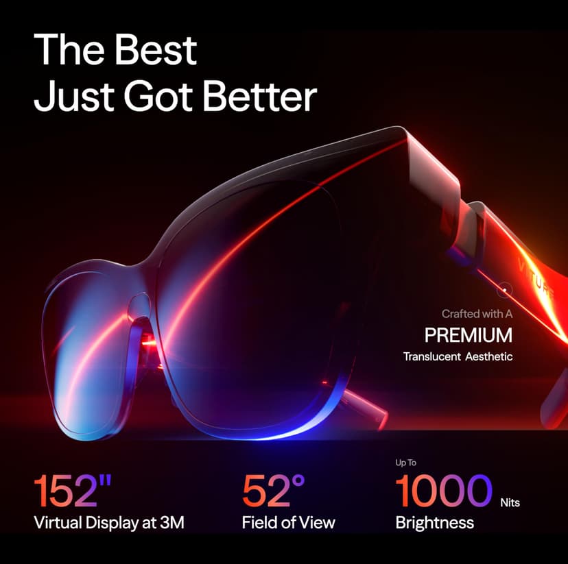VITURE Luma Pro AR/XR Glasses — 152” 1200p Ultra Sharp Display, 1000 Nits, 52° FOV, Dimming Adjustments, for iPhone 17/16/15, Android, Mac, PC, Steam Deck, XR Experience for Switch 2-Regular - 2
