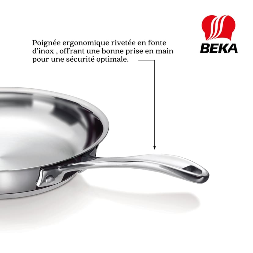 Beka Chef - Poêle Inox 18/10 - 28 cm - Tous Feux Compatible Induction - Acier Inoxydable - 3