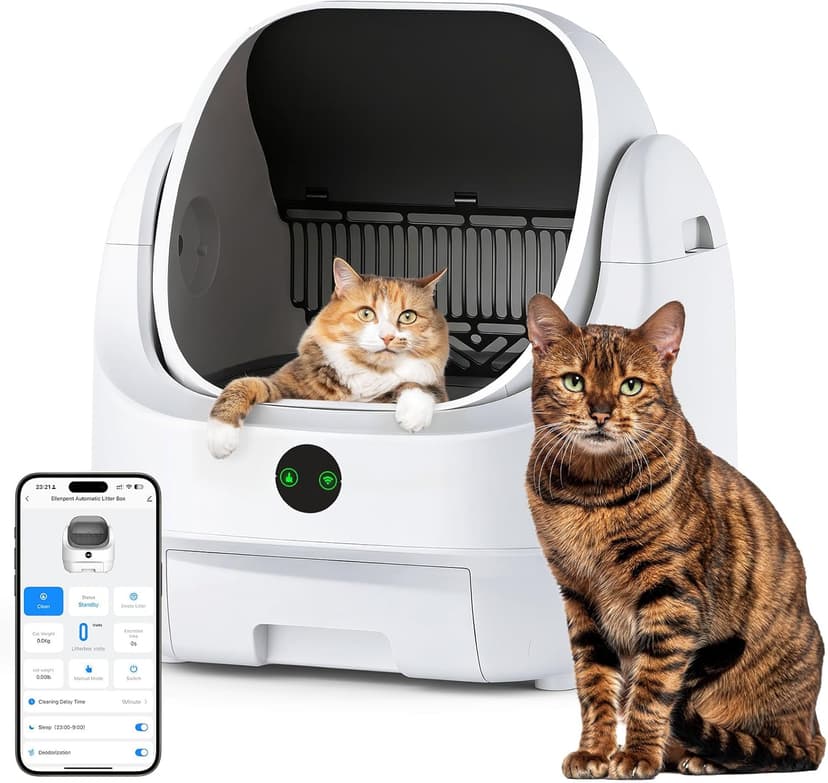 Litiere Chat Autonettoyante Ouverte, Ellenpent Litière Automatique Grande Capacité & Contrôle par App & Sécurité, Bac Litiere pour Chat sans Odeur, Idéal pour Multi-Chats & Voyages - 1