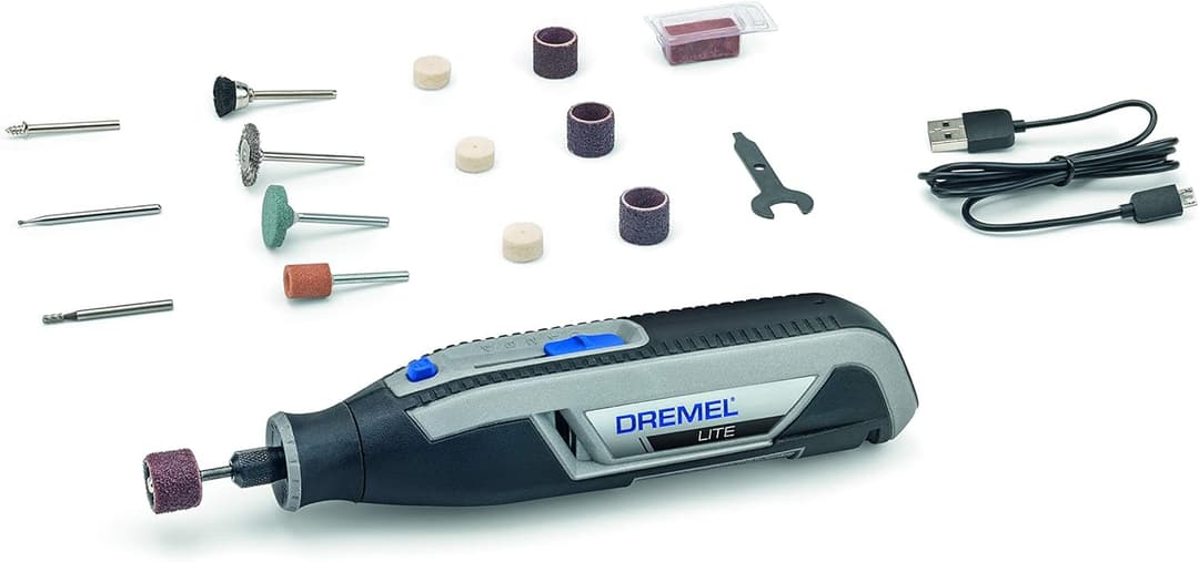 Dremel Lite 7760 Cordless Multi-Tool, Lithium Battery 3.6 V, Kit with 15 Accessories, USB Charger, Speed 8000-25000 RPM for Carving, Recording, Grinding, Cleaning, Polishing, Sharpening and Sanding