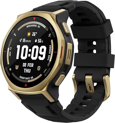 Amazfit T-Rex 3 Pro Outdoor Smart Watch 44mm Sapphire AMOLED Display with Flashlight, Ti Bezel, Dual Band GPS, Offline Maps, 17 Days Battery, 10 ATM, 180+ Sports Mode for Android & iPhone, Black Gold
