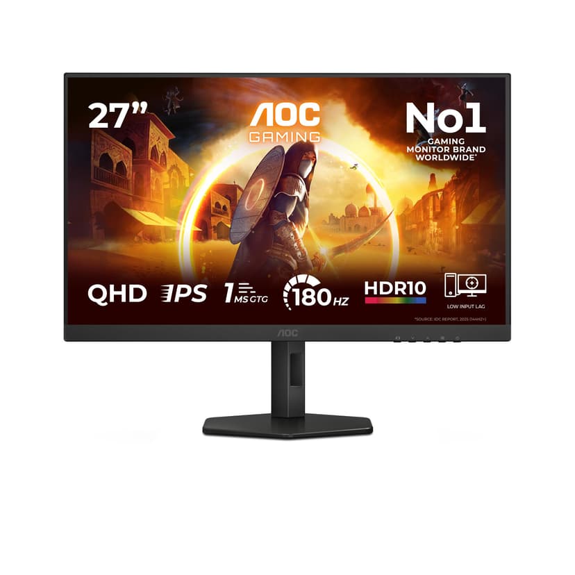 AOC Q27G4XF 27 inch WQHD Gaming Monitor 180Hz, Fast IPS Panel, 0.5ms MPRT, Adaptive Sync, HDR10, G-Sync Compatible, Height Adjustment, (2560x1440 HDMI 1x 2.0 DP 1x 1.4) Black - 2