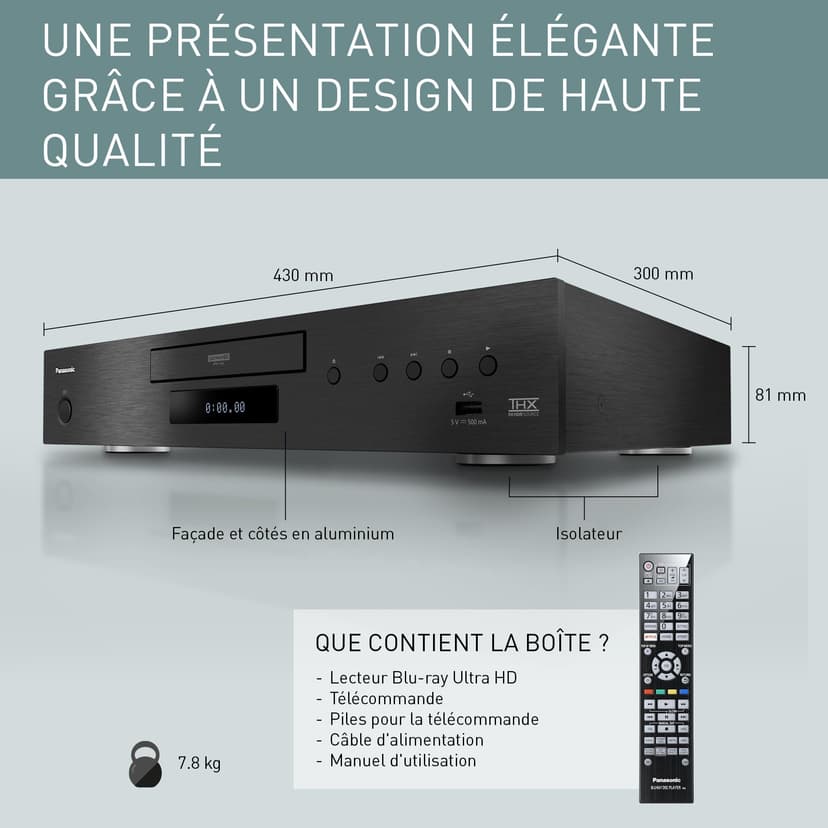 Panasonic Blu Ray 4K HDR DP-UB9000EG1 I HDR10+/Dolby Vision Ultra HD Premium Converter Ultra HD Audio High Res Dual USB HDMI WiFi/Ethernet Black – French Version - 7