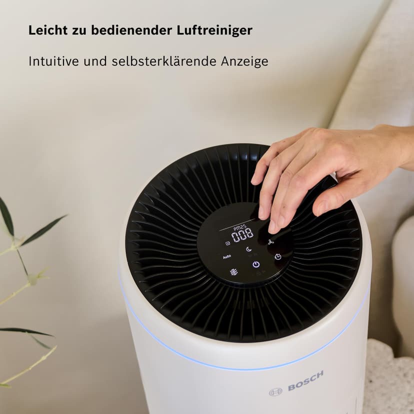 Bosch Air 2000 Purificateur d'air - Élimine les Polluants, Avec un Filtre à Air et un Mode Sommeil (< 25 dB(A)) - Pour jusqu'à 37,5 m² - Avec Capteur Intelligent et Mode Automatique - CADR : 180 m³/h - 6