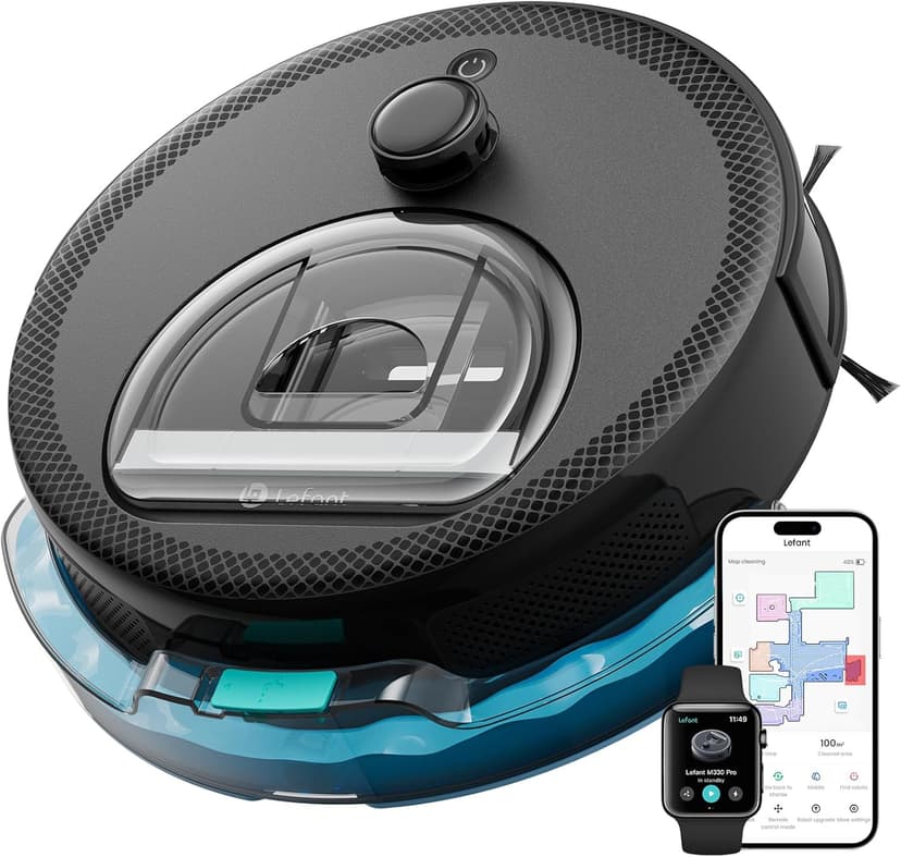 Lefant M330 Pro Robot Aspirateur Laveur 3 en 1, Aspirateur Robot 5000Pa d'Aspiration, Navigation dToF, Cartographie, Zones Virtuelles, Évitement d'obstacles PSD, 150min, Connecté par Alexa/APP/WiFi - 1