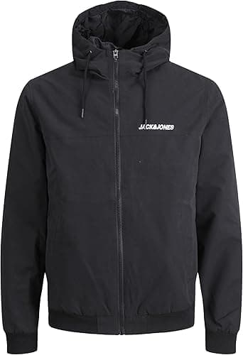 JACK & JONES Homme Jjerush Blocking Hood Bomber Noos Veste, Noir, XL EU