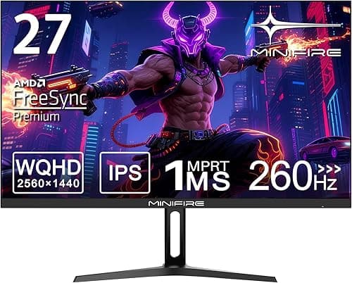 Minifire Écran PC Gamer 27" 260Hz IPS –2560x1440, 1ms, FreeSync, 130% sRGB, HDR10, Faible lumière Bleue, VESA 100x100, 2xDP1.4, 2xHDMI2.0 – MFG27F4Q Pro