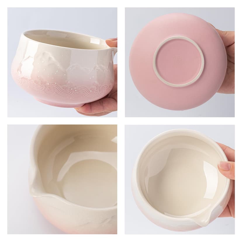 TEANAGOO 7 Pcs Matcha Set, Pink Matcha Kit, Ceremony Matcha Powder Kit,Matcha Tea Set for Making Latte,Matcha Whisk and Bowl with Scoop&Sifter,Fuji Design Ceramic Bowl,Gift for Matcha Lovers - 4