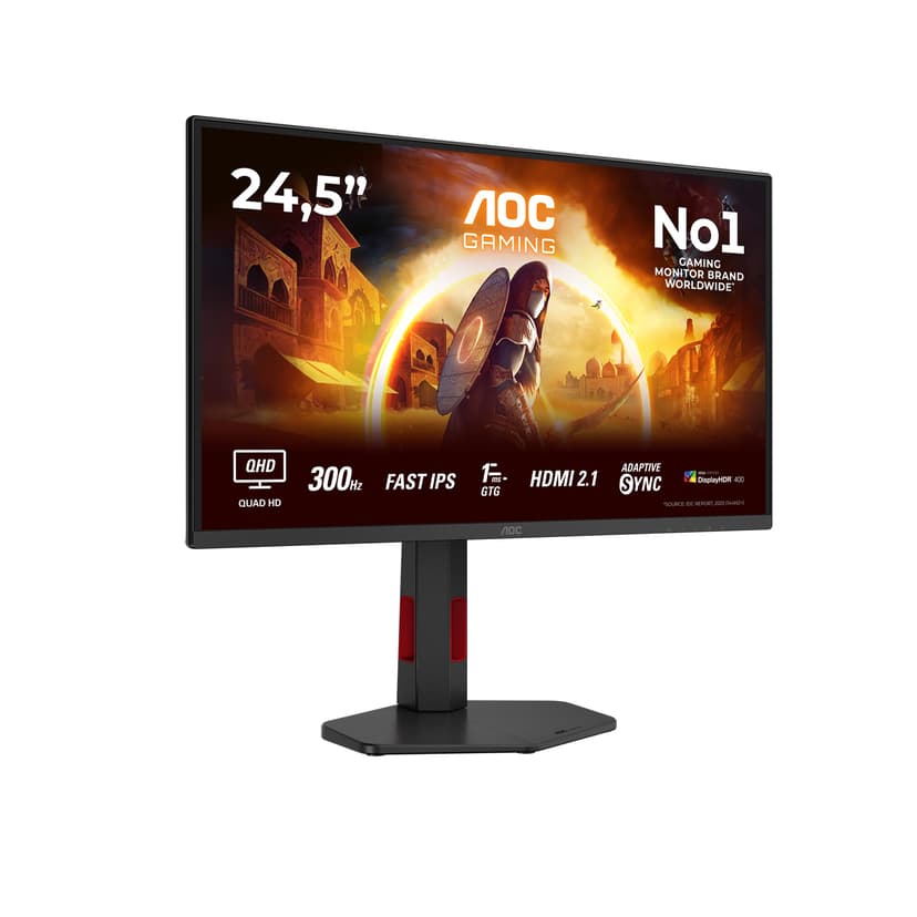 AOC Gaming Moniteur Q25G4SR 24.5 Pouce 300Hz Fast IPS Dalle, 0.3ms MPRT, HDR400, G-Sync Compatible, Ajustable en Hauteur, Haut-parleurs, (2560x1440 HDMI 2X 2.1 DP 1x 1.4) Noir - 1