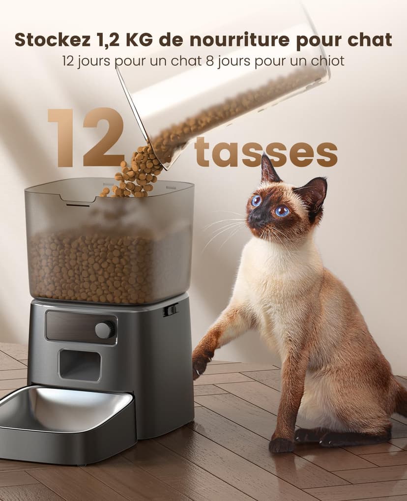 oneisall Distributeur Croquettes Chat Automatique, 3.5L Distributeur Croquettes Chat, Mangeoire de Nourriture, Gamelle Automatique pour Chien, 1-6 Repas par Jour (3.5L WiFi Noir) - 5