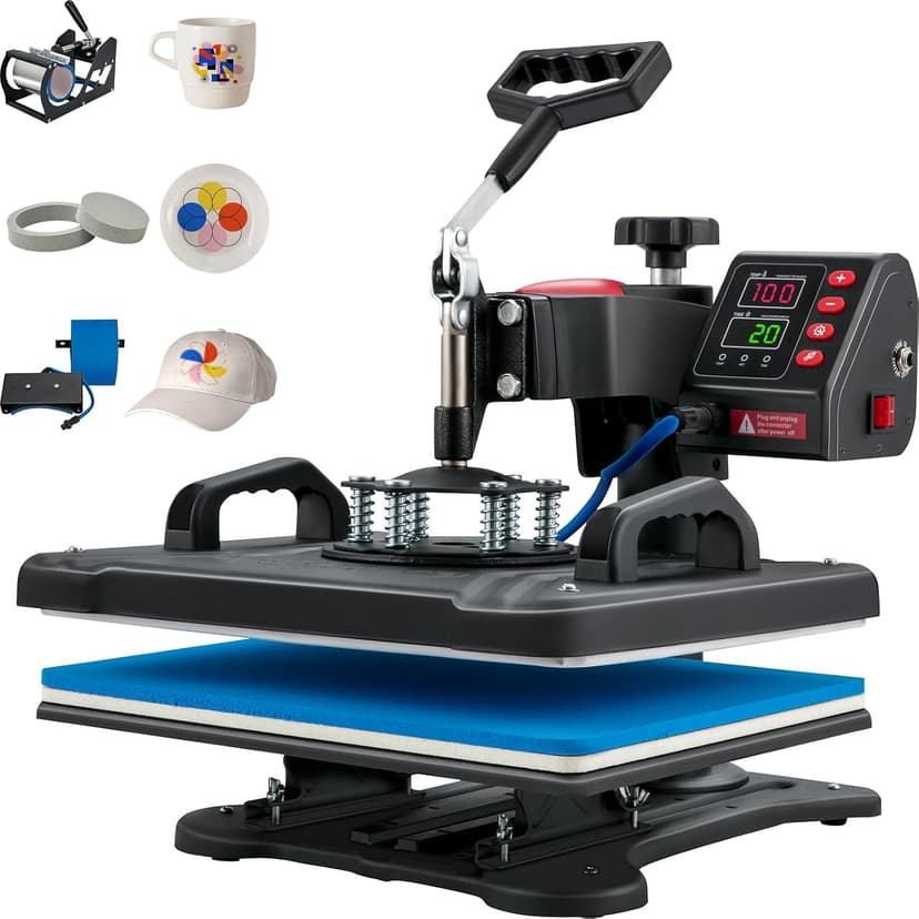 VEVOR 5 in 1 Heat Press Machine, 30 x 38 cm, Metal, Blue and Black, Medium - 1