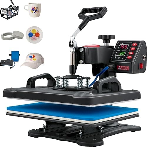 VEVOR 5 in 1 Heat Press Machine, 30 x 38 cm, Metal, Blue and Black, Medium