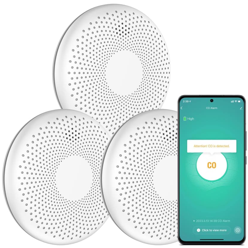 Aroha Smart Connect Smart WiFi Smoke and Carbon Monoxide Alarm - 10 Year Battery - Tuya & Smartlife - Combination Smoke Alarm & CO Detector - 3 set - 1